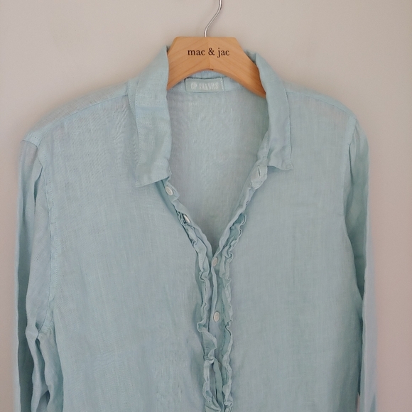CP Shades Linen Ruffle Shirt Long Sleeve Size Medium - Picture 11 of 15